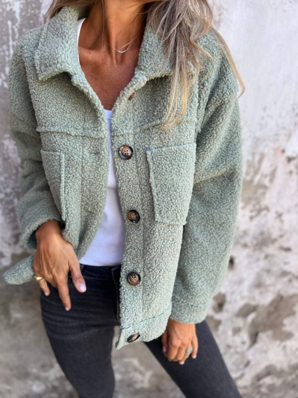 Hazel Blues® |  Fuzzy Button Up Drop Shoulder Jacket For Sale - Image 2