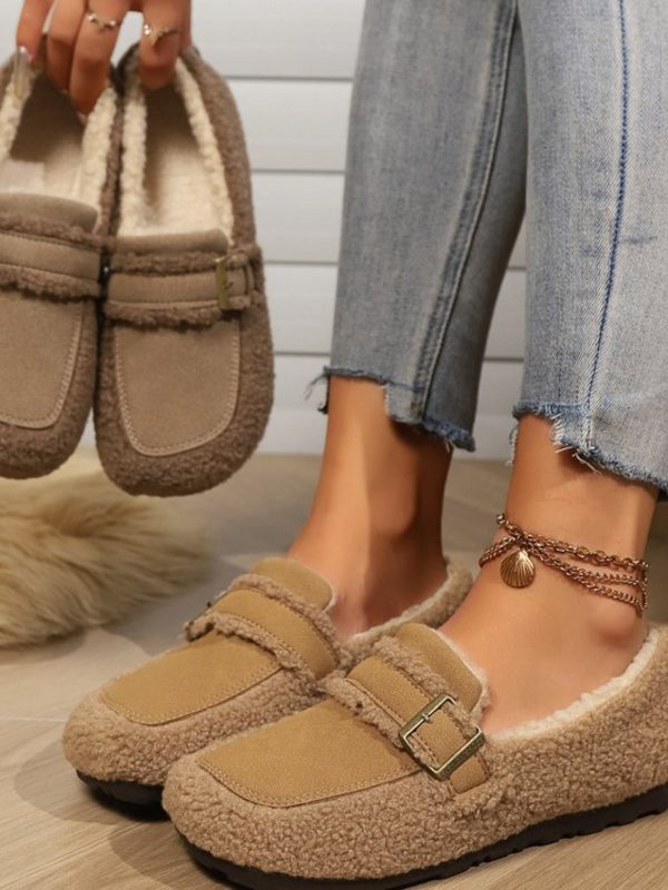 Hazel Blues® |  Fuzzy Buckle Flat Slip-Ons Online Hot Sale